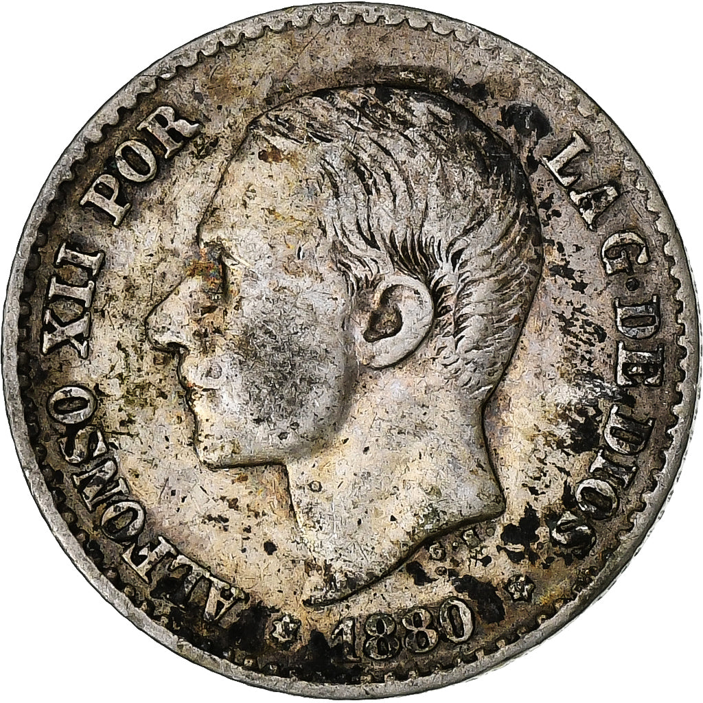 Espanha, Alfonso XII, 50 Centimos, 1880, Madrid, Prata, VF(30-35)