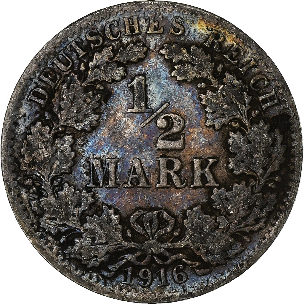 Germany, Wilhelm II, 1/2 Mark, 1916, Berlin, Silver, VF(30-35)