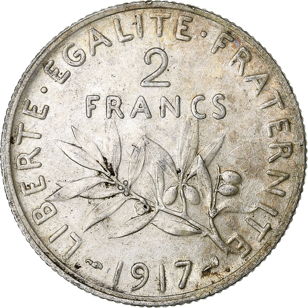France, 2 Francs, Semeuse, 1917, Paris, Silver, AU(55-58)