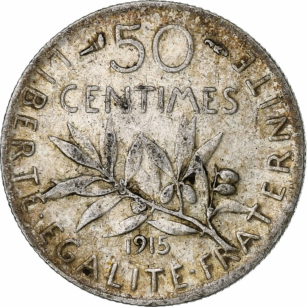 Frankreich, 50 Centimes, Semeuse, 1915, Paris, Silber, S+