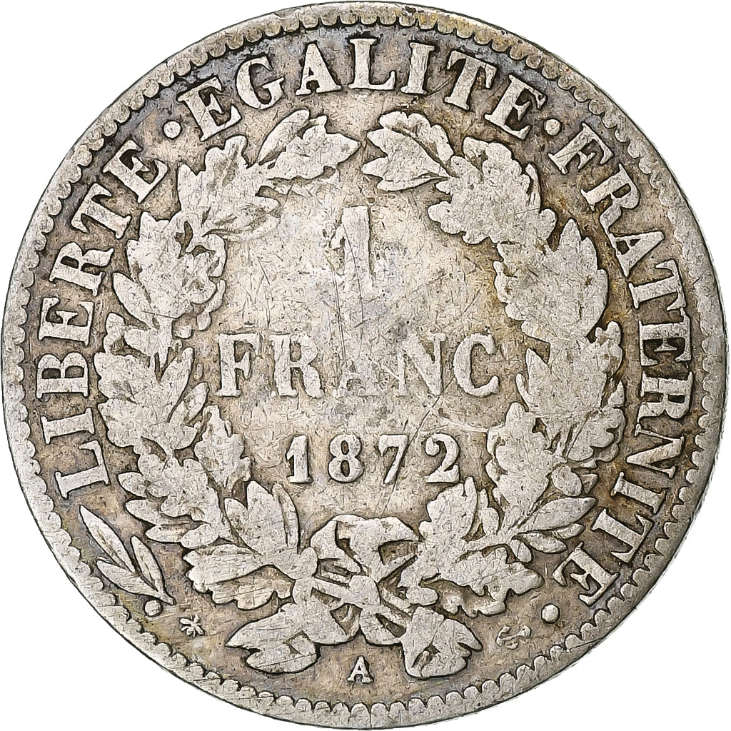 France, Franc, Cérès, 1872, Paris, Argent, TB