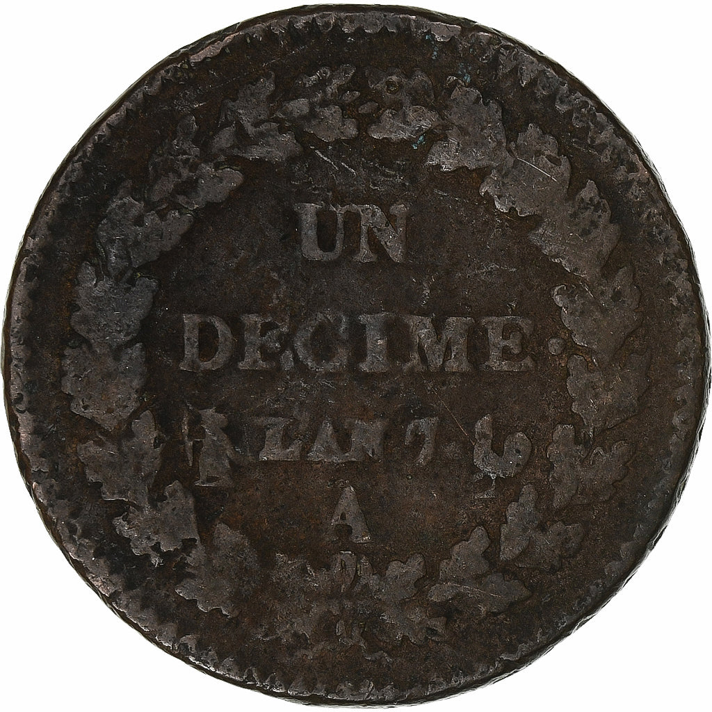 Francja, Decime, Dupré, AN 7, Paris, Miedź, F(12-15)