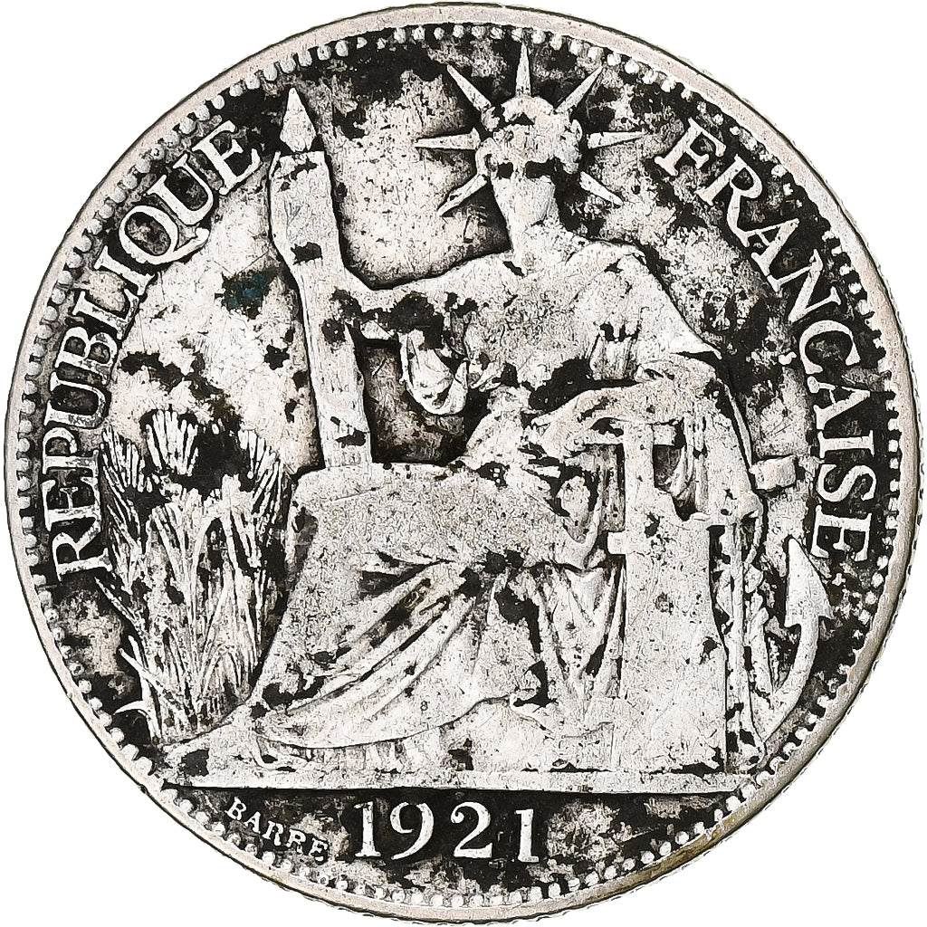 French Indochina, 20 Cents, 1921, Paris, Silver, VF(20-25)