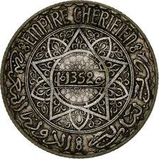 Morocco, Mohammed V, 5 Francs, AH 1352/1933, Paris, Silver, EF(40-45)