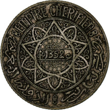 Morocco, Mohammed V, 5 Francs, AH 1352/1933, Paris, Silver, VF(30-35)