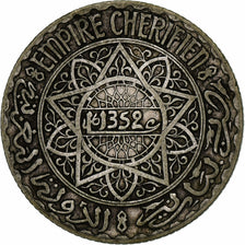 Morocco, Mohammed V, 5 Francs, AH 1352/1933, Paris, Silver, VF(20-25)