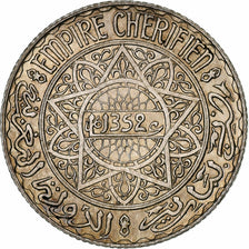 Morocco, Mohammed V, 5 Francs, AH 1352/1933, Paris, Silver, AU(55-58)