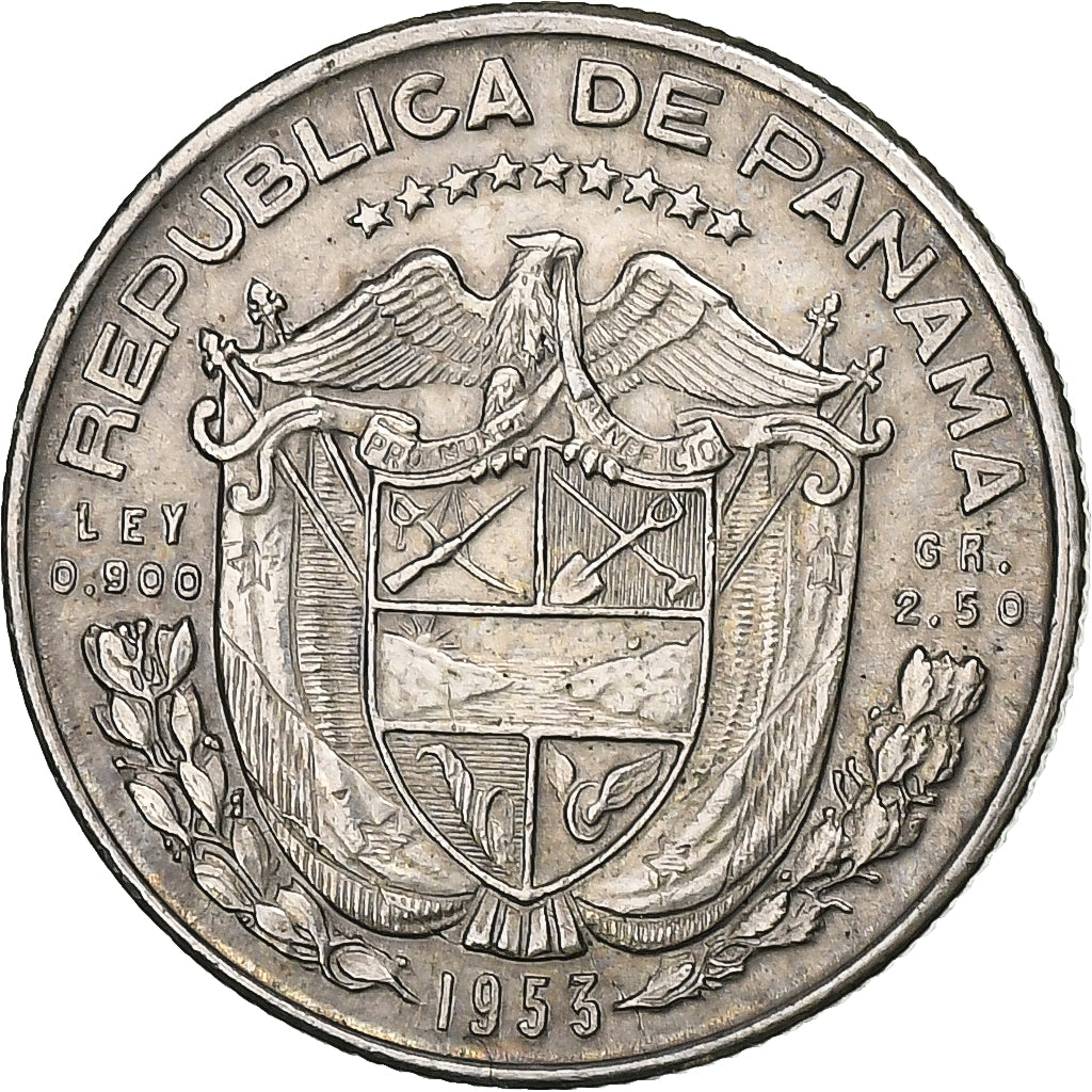 Panama, 1/10 Balboa, 1953, Philadelphia, Silver, AU(55-58)