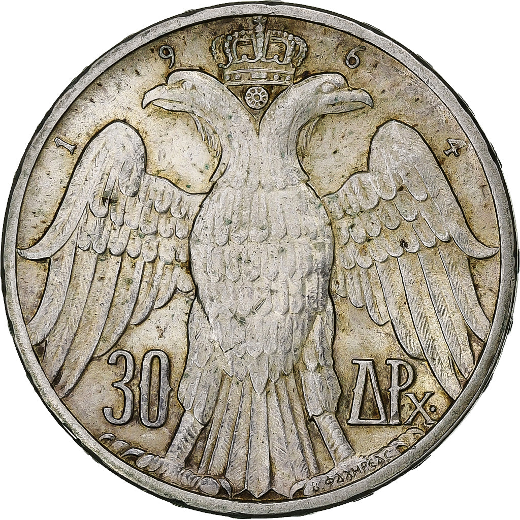 Greece, Constantine II, 30 Drachmai, 1964, Bern, Silver, AU(50-53)