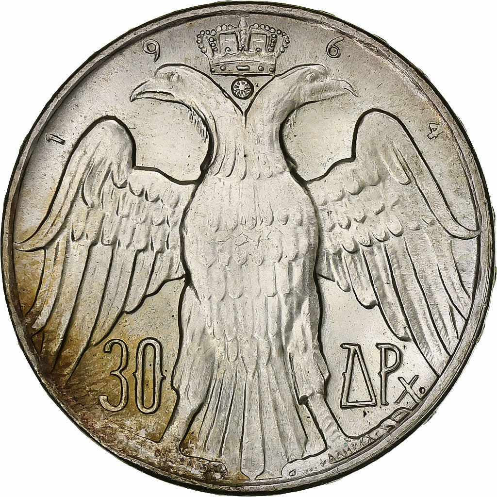 Griekenland, Constantine II, 30 Drachmai, 1964, Bern, Zilver, PR