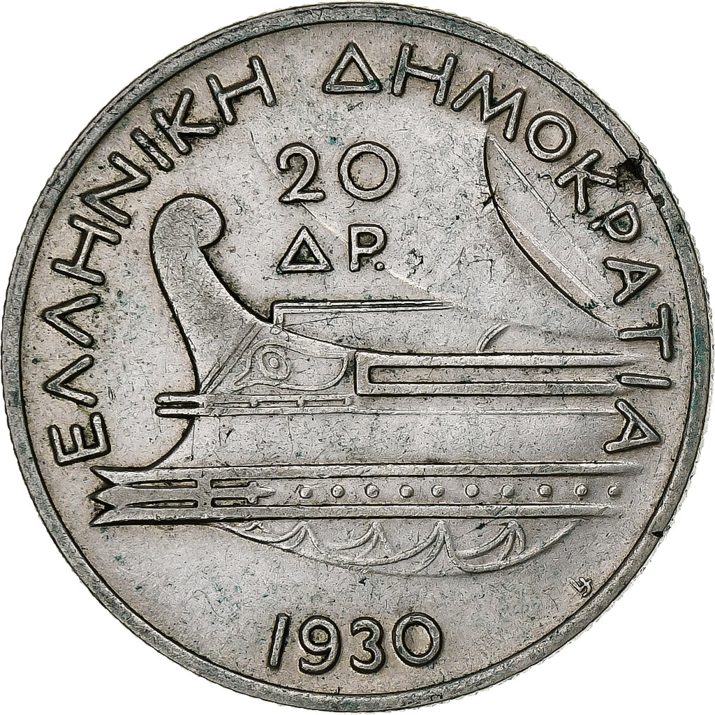 Greece, 20 Drachmai, 1930, London, Silver, AU(50-53)