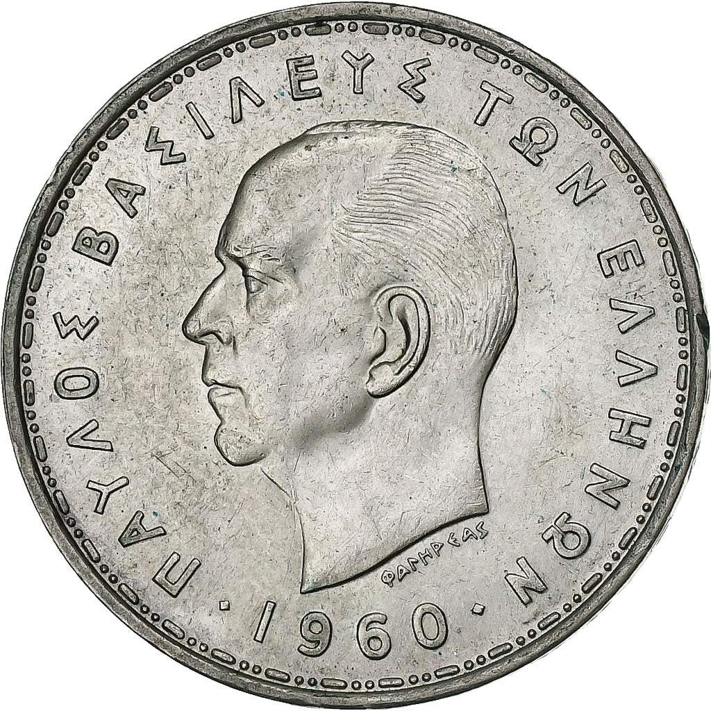 Griekenland, Paul I, 20 Drachmai, 1960, London, Zilver, ZF+