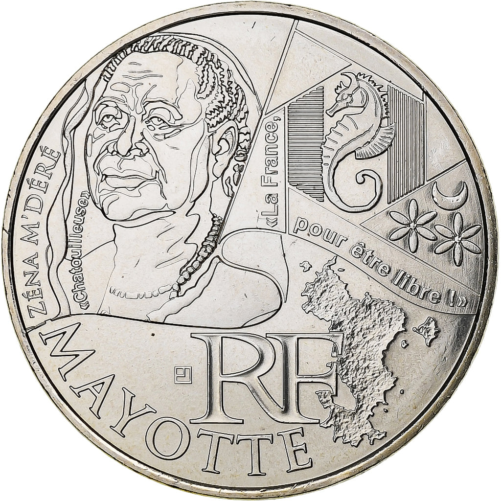 France, 10 Euro, Mayotte, 2012, Pessac, Silver, MS(63)