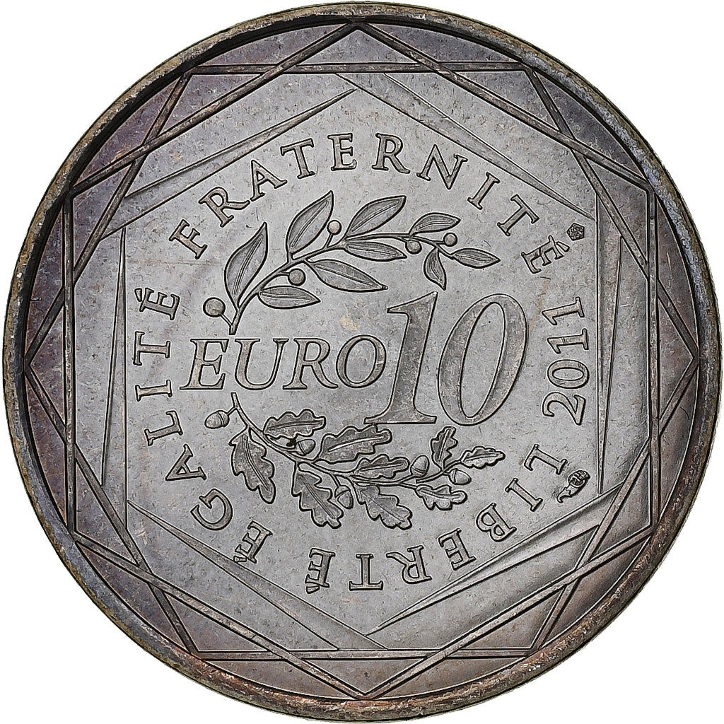 France, 10 Euro, Réunion, 2011, Pessac, Silver, MS(60-62)