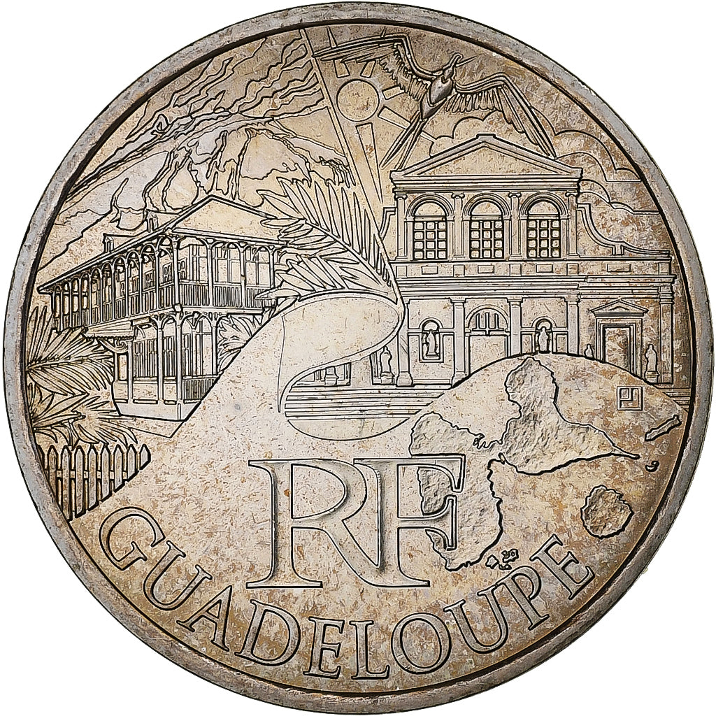 France, 10 Euro, Guadeloupe, 2011, Pessac, Silver, MS(60-62)