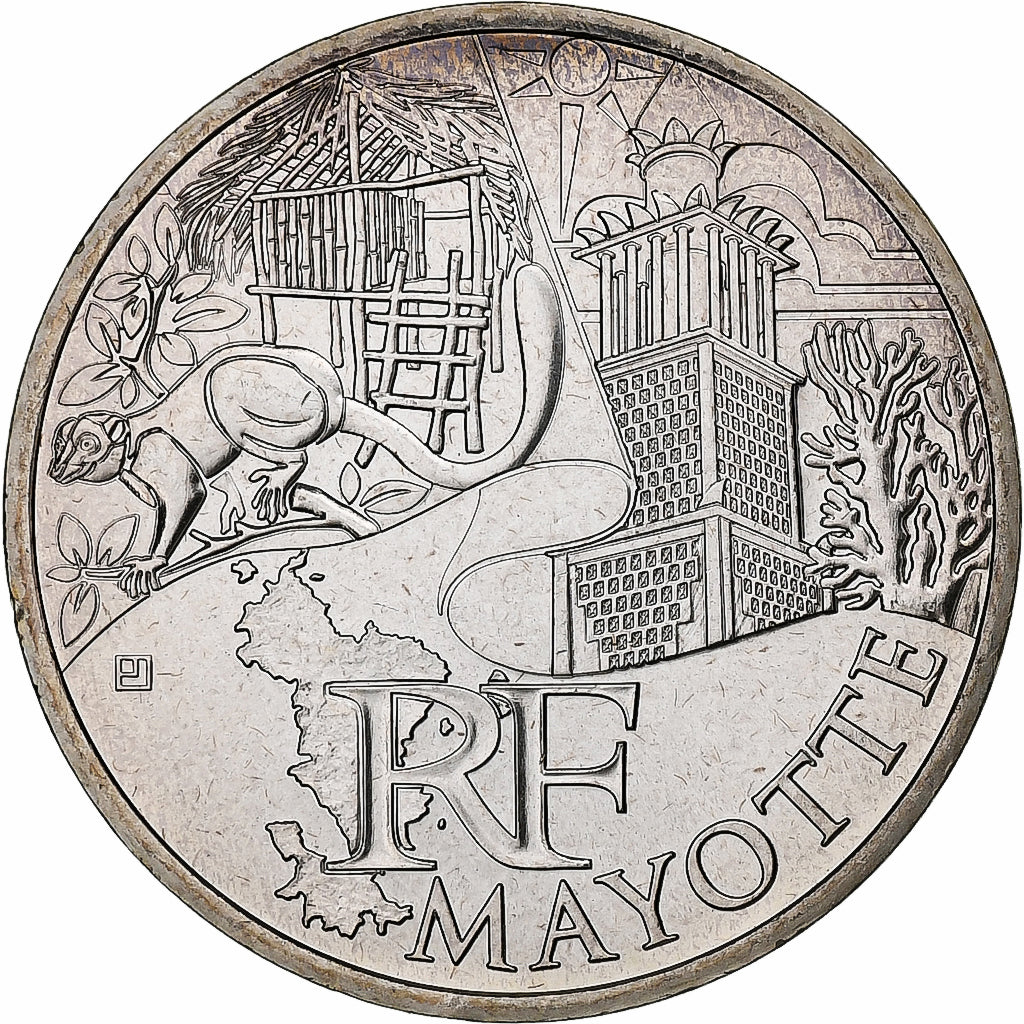 France, 10 Euro, Mayotte, 2011, Pessac, Silver, MS(60-62)