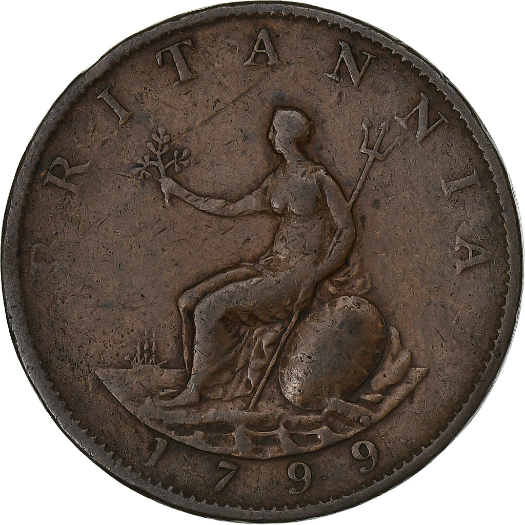 Great Britain, George III, 1/2 Penny, 1799, Soho Mint, Copper, VF(20-25)