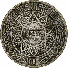 Morocco, Mohammed V, 5 Francs, AH 1347/1928, Paris, Silver, VF(20-25)