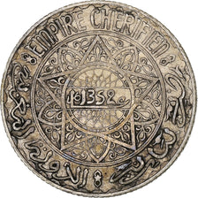 Morocco, Mohammed V, 5 Francs, AH 1352/1933, Paris, Silver, VF(20-25)