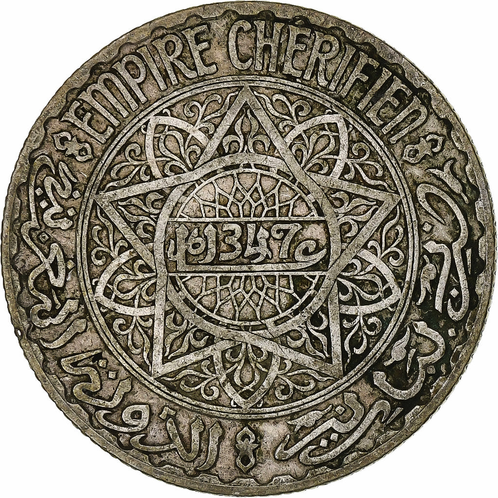 Marruecos, Mohammed V, 10 Francs, 1928/AH1347, Paris, Plata, BC+