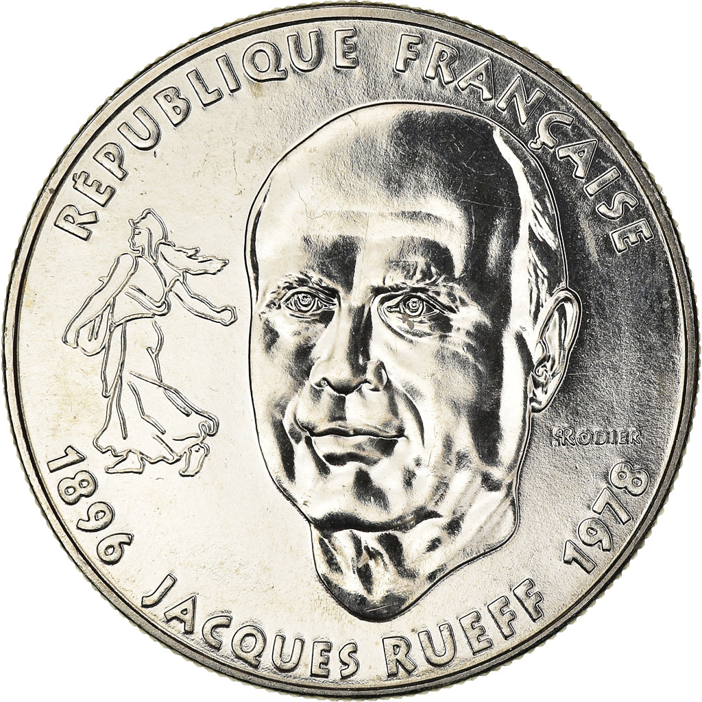 Coin, France, Jacques Rueff, Franc, 1996, Paris, MS(63), Nickel, KM:1160