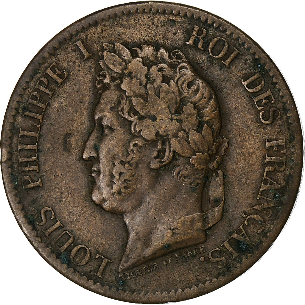 Antille francesi, Louis-Philippe, 5 Centimes, 1843, Paris, Bronzo, MB+