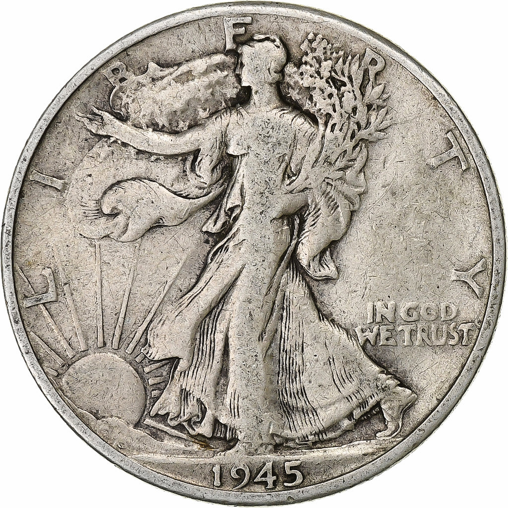 United States, Walking Liberty Half Dollar, 1945, Denver, Silver, VF(20-25)