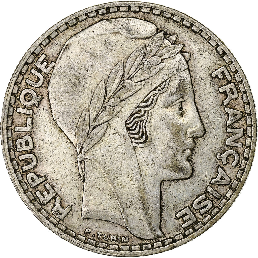 France, 20 Francs, Turin, 1933, Paris, Silver, EF(40-45)