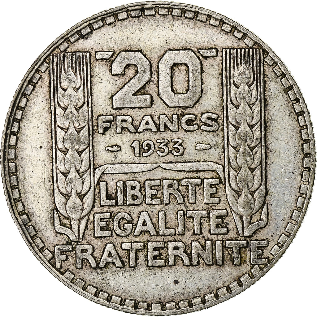 France, 20 Francs, Turin, 1933, Paris, Silver, EF(40-45)