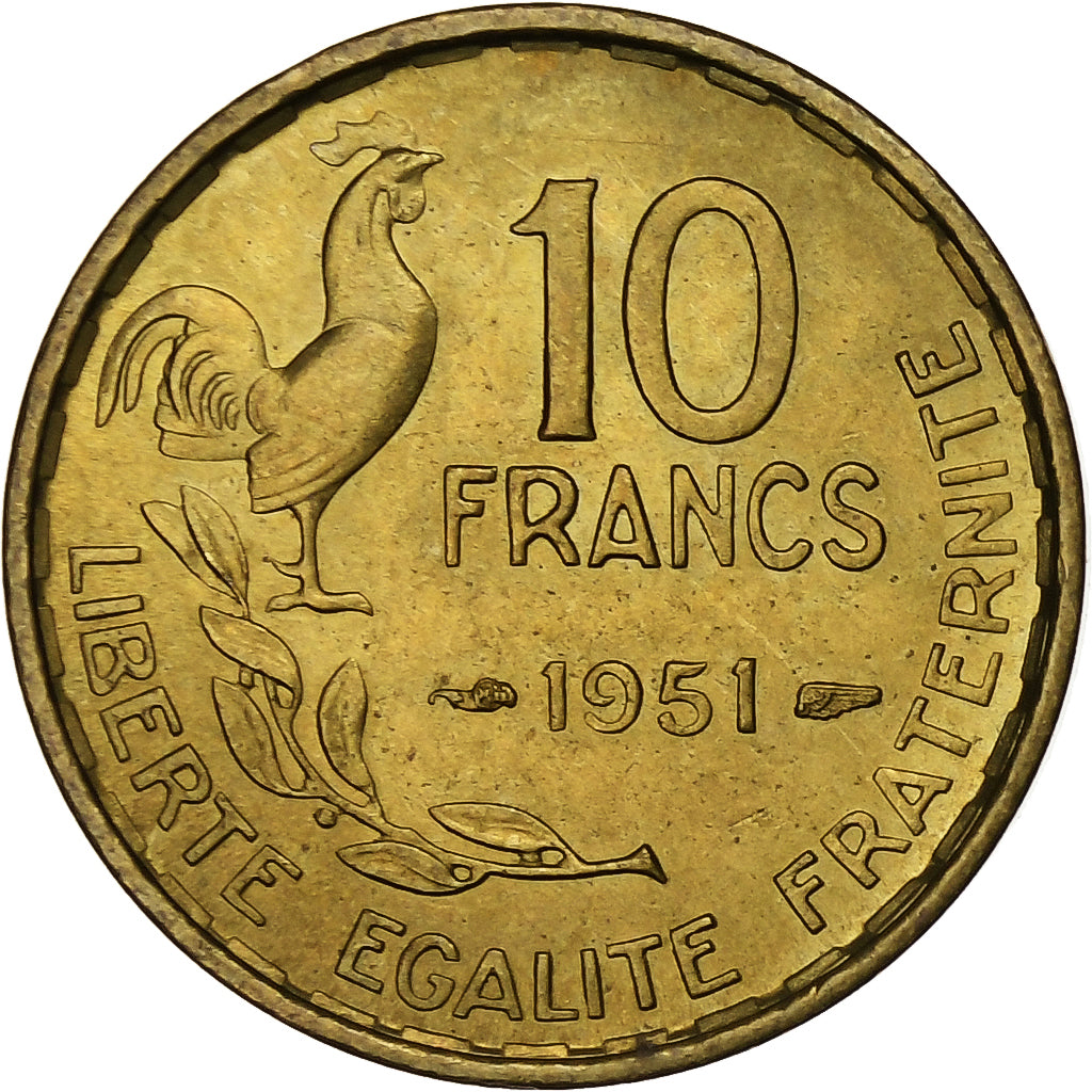 Frankrijk, 10 Francs, Guiraud, 1951, Paris, Cupro-Aluminium, PR