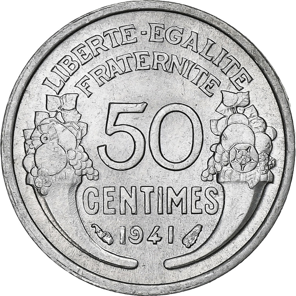 France, 50 Centimes, Morlon, 1941, Paris, Aluminum, AU(55-58)