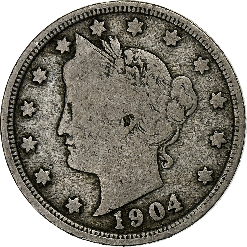 Estados Unidos, 5 Cents, Liberty, 1904, Philadelphia, Cobre - níquel, BC+