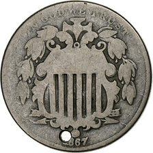 États-Unis, 5 Cents, Shield Nickel, 1867, Philadelphie, Cupro-nickel, B+