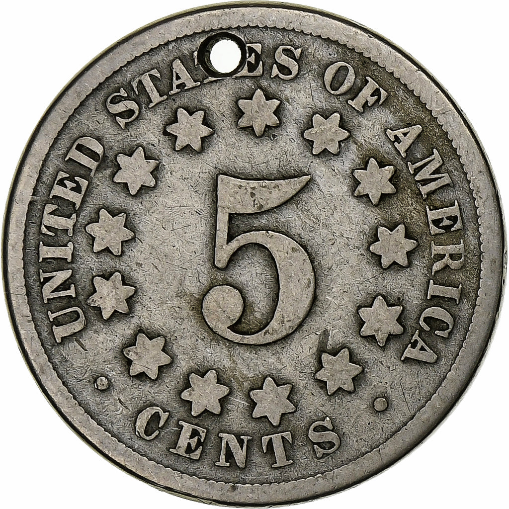 États-Unis, 5 Cents, Shield Nickel, 1867, Philadelphie, Cupro-nickel, B+