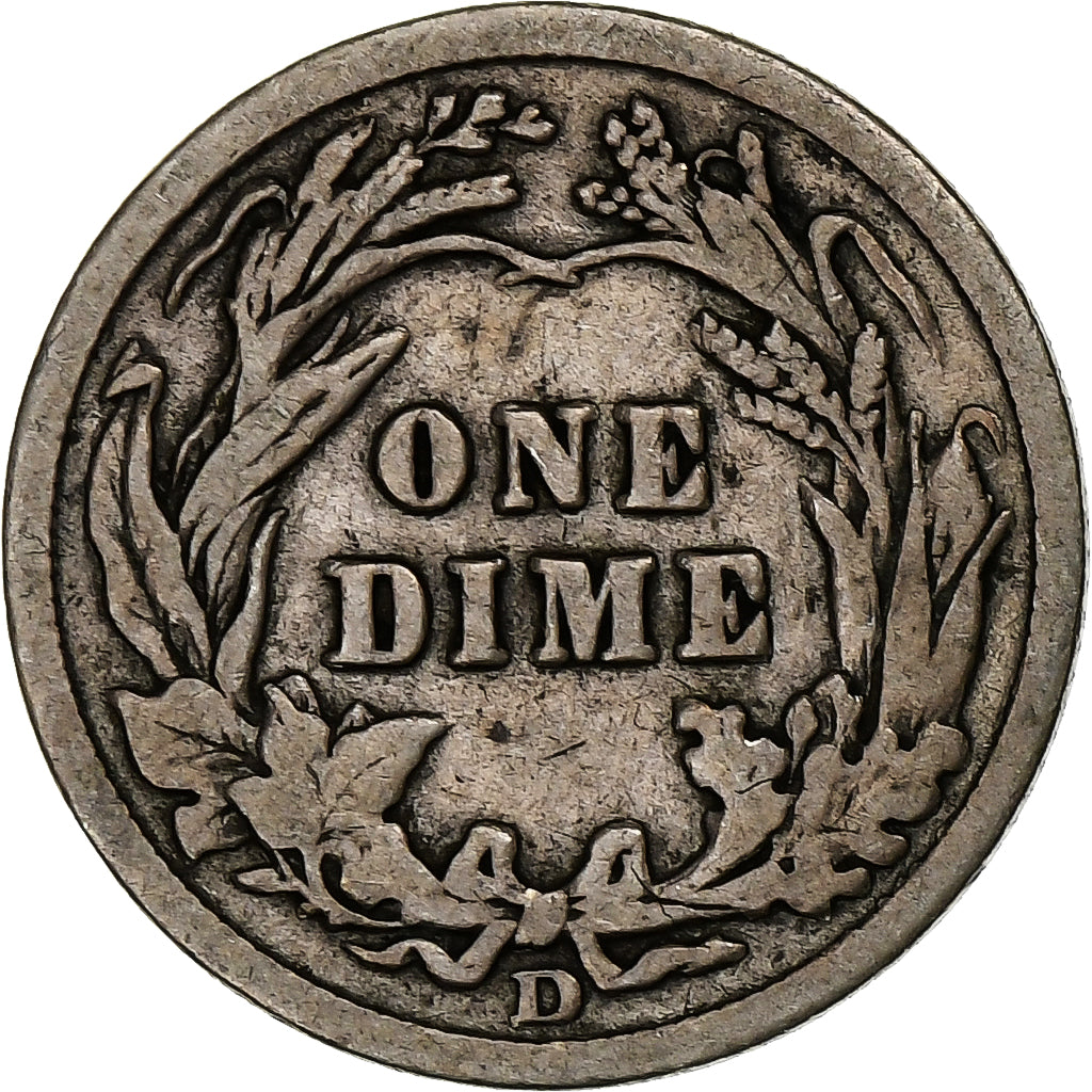 Estados Unidos da América, Dime, Barber, 1908, Denver, Prata, VF(20-25)
