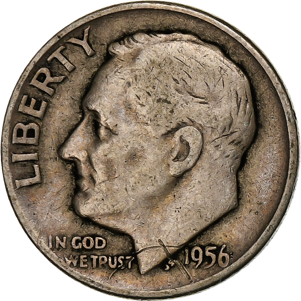 Estados Unidos, Dime, Roosevelt, 1956, Denver, Plata, BC+