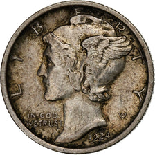 États-Unis, Dime, Mercury, 1924, Philadelphie, Argent, TB+