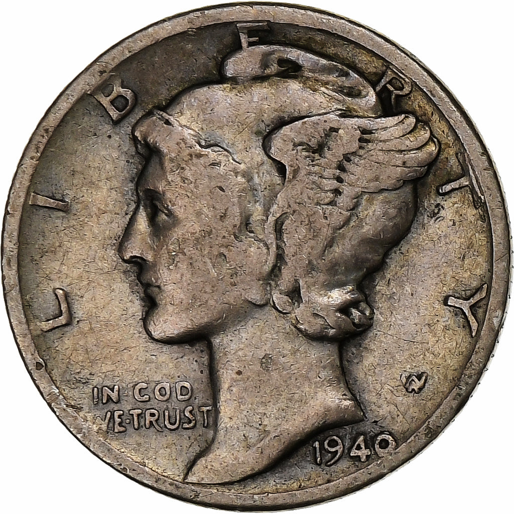 États-Unis, Dime, Mercury, 1940, Denver, Argent, TB