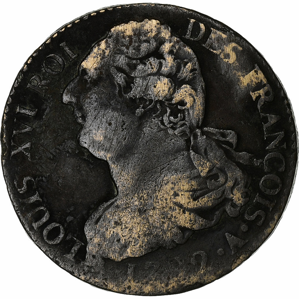 França, Louis XVI, 2 sols François, 1792 / AN 4, Paris, Métal de cloche