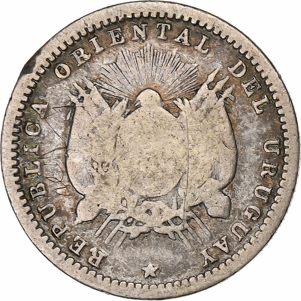 Uruguay, 10 Centesimos, 1877, Paris, Silver, VF(20-25)