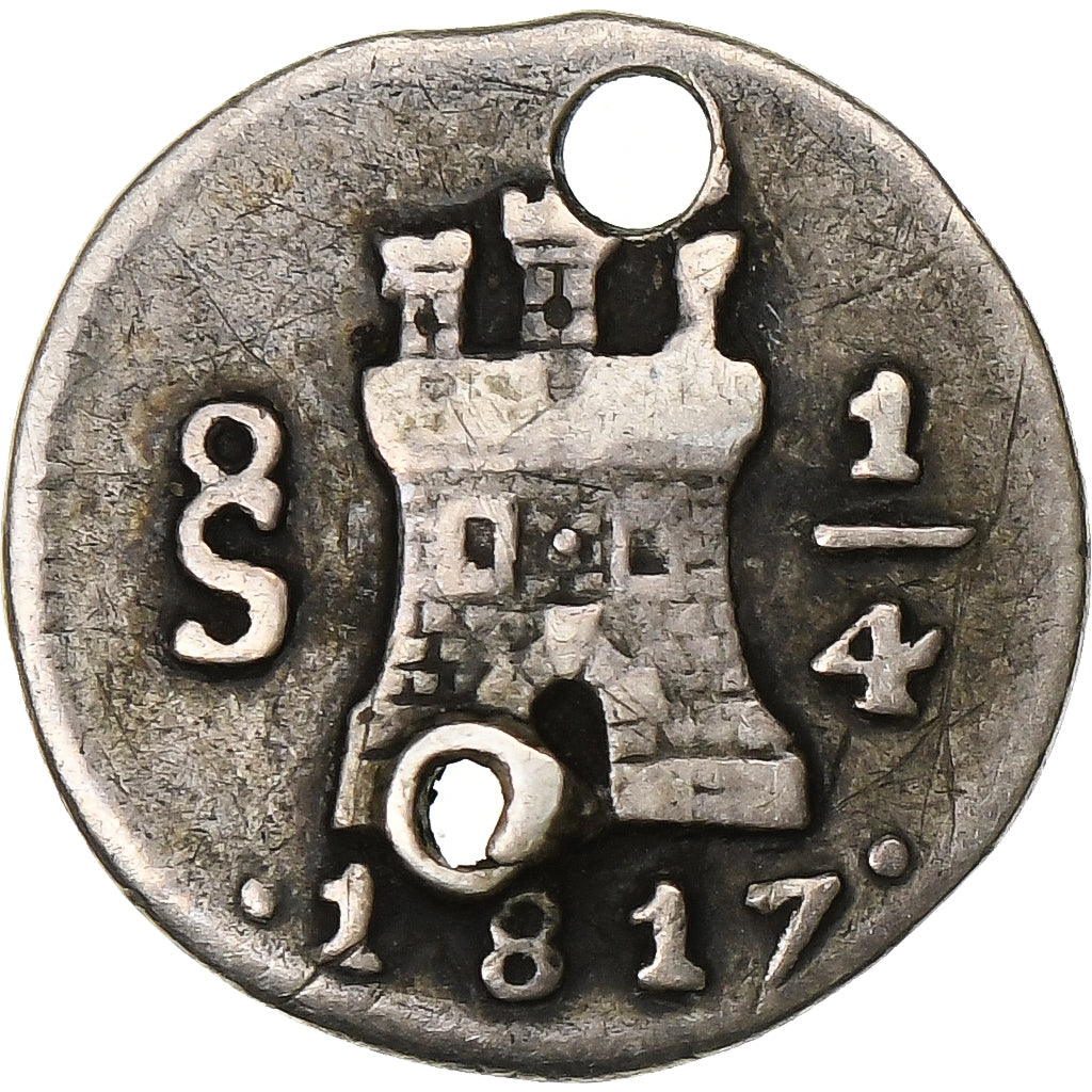 Chili, Ferdinand VII, 1/4 Réal, 1817, Santiago, Argent, TB+