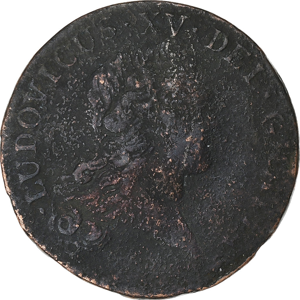 França, Louis XV, Sol au buste enfantin, 1719, Rouen, Cobre, F(12-15)