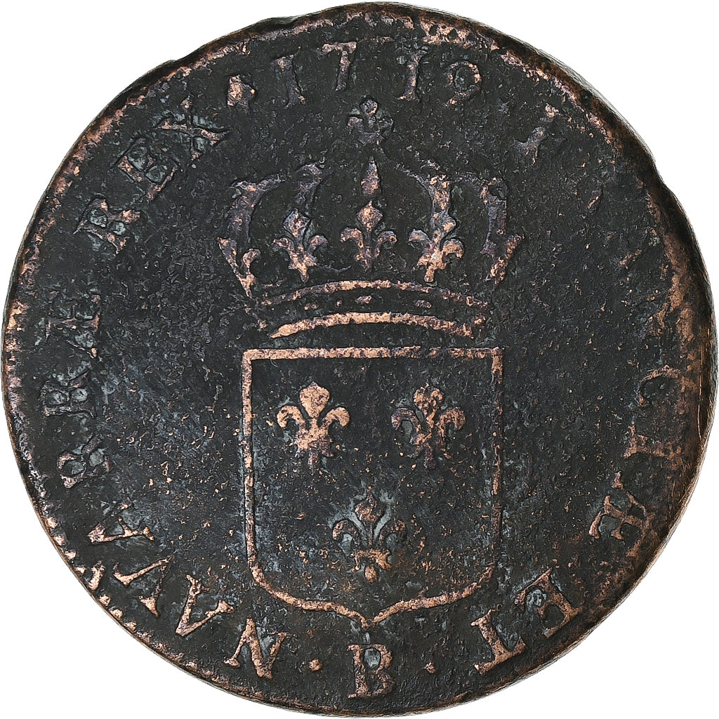 França, Louis XV, Sol au buste enfantin, 1719, Rouen, Cobre, F(12-15)