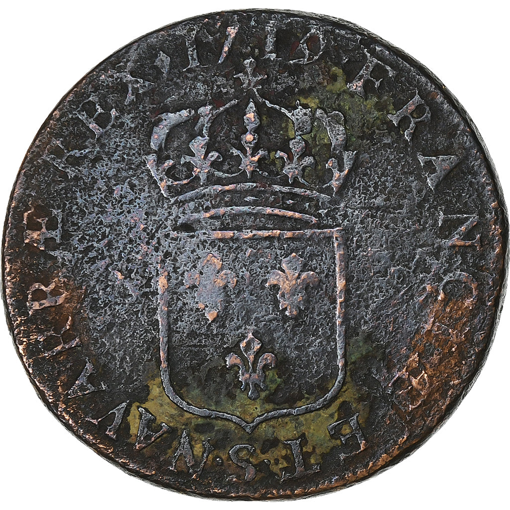 France, Louis XV, Sol au buste enfantin, 1719, Reims, Copper, F(12-15)