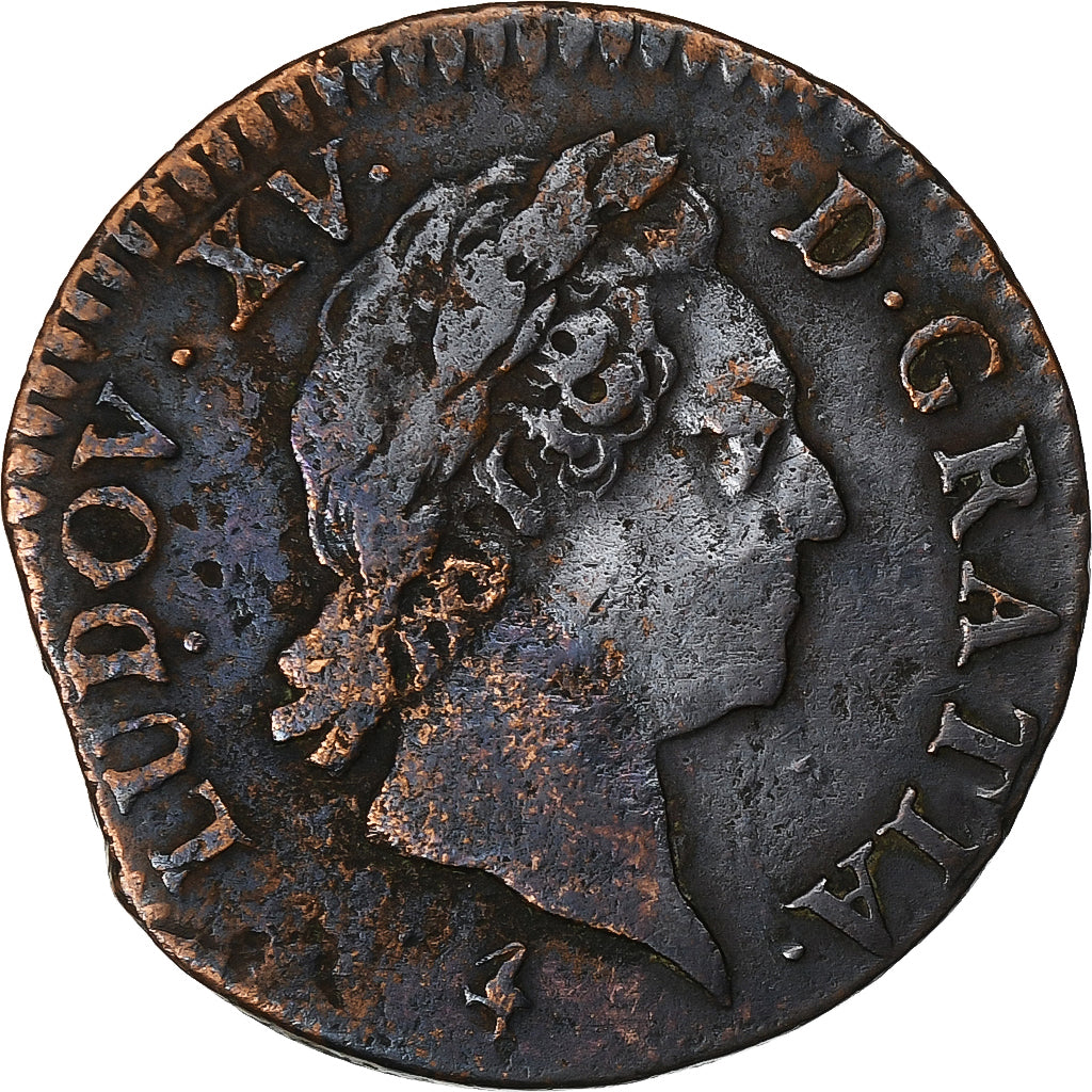 França, Louis XV, 1/2 Sol à la vieille tête, 1768, Paris, Cobre, VF(20-25)