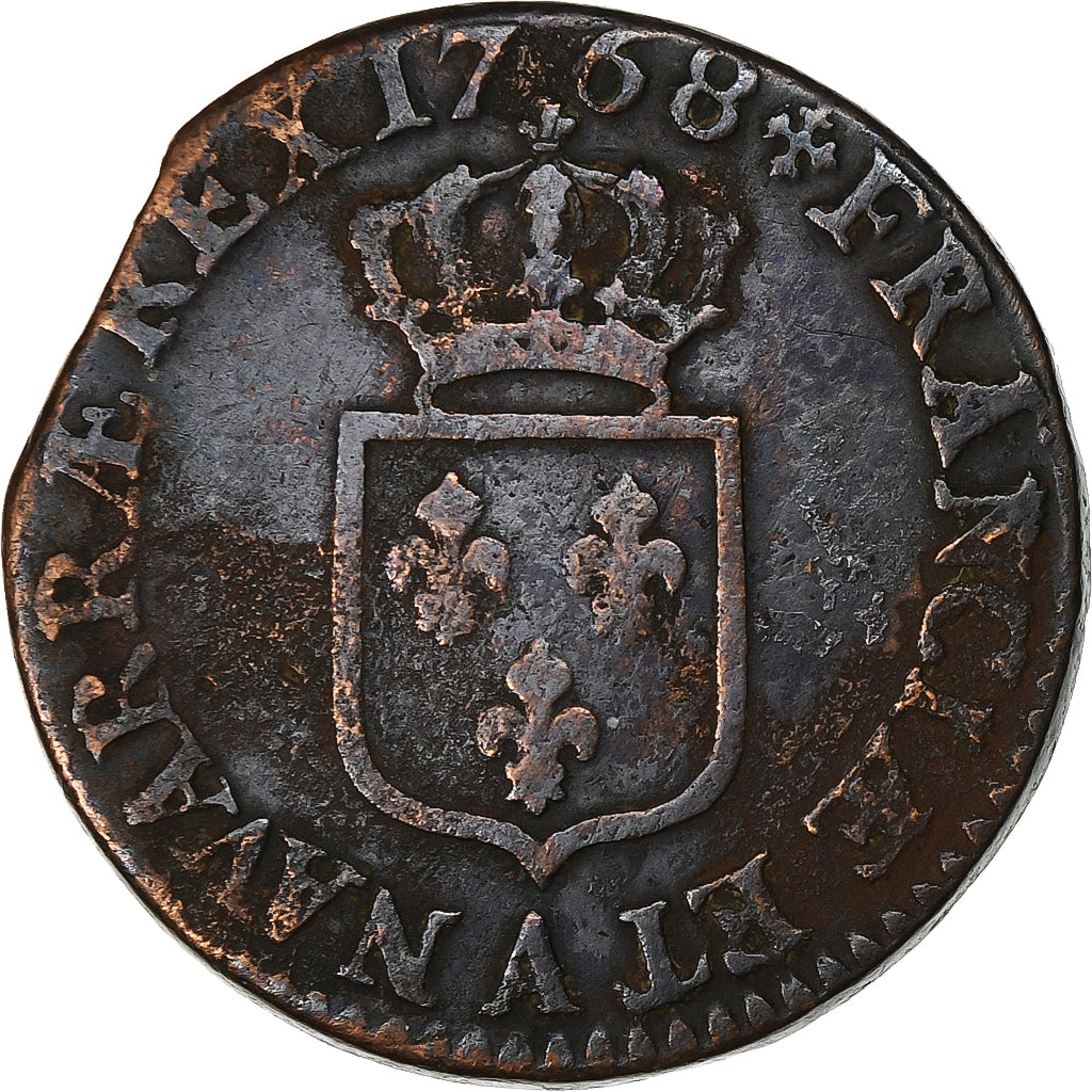 França, Louis XV, 1/2 Sol à la vieille tête, 1768, Paris, Cobre, VF(20-25)