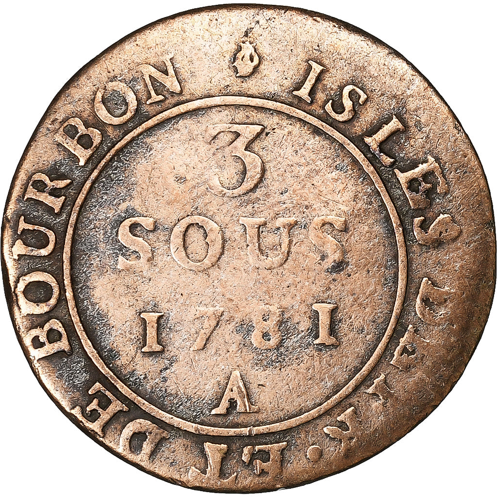 Isles of France and of Bourbon, Louis XVI, 3 Sous, 1781, Paris, Billon