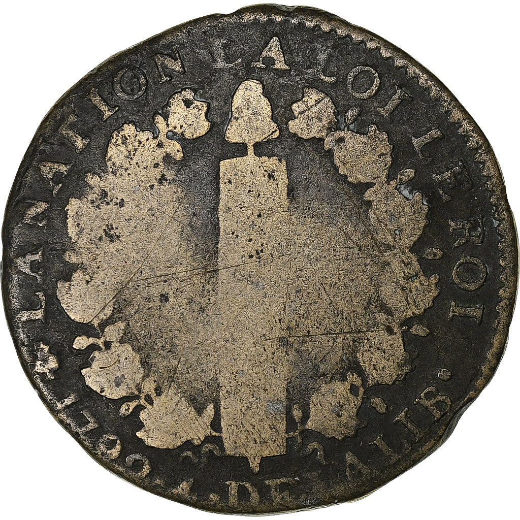 Francia, Louis XVI, 12 Deniers, 1792 / AN 4, Paris, Métal de cloche, BC+