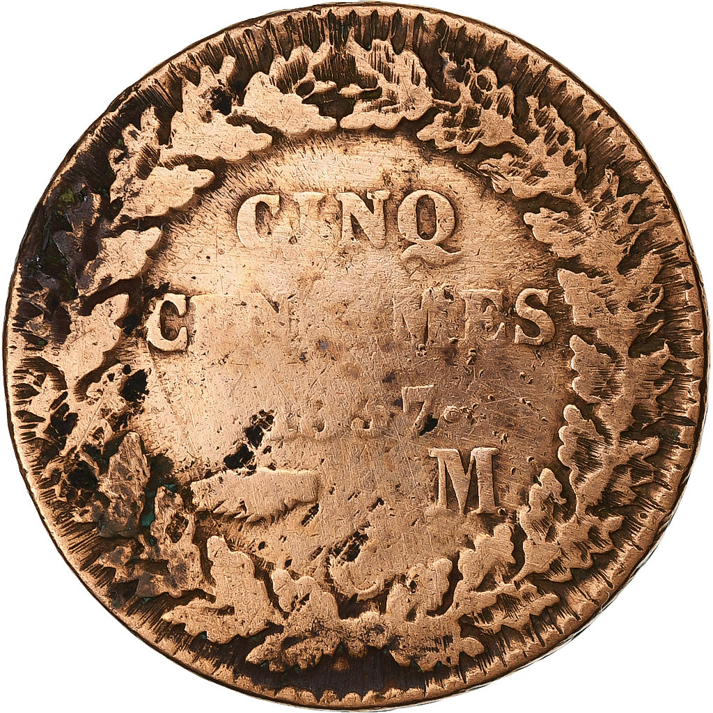 Monaco, Honore V, 5 Centimes, 1837, Monaco, Copper, F(12-15)