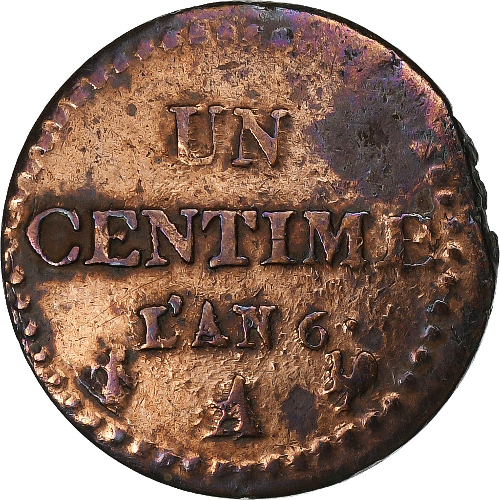France, Centime, Dupré, AN 6, Paris, Copper, EF(40-45)